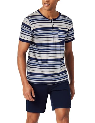 Jezonga Herren Schlafanzug Kurz Baumwolle Nightwear Set Pyjama Shorty Sommer Schlafanzüge Männer Kurzarm Nachtwäsche mit Knopfleiste E#Blau 3XL von Jezonga