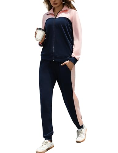 Jezonga Jogginganzug Damen Trainingsanzug Lang Damen Sportanzug Set Zweiteiler Reißverschluss Langarm Hausanzug Freizeitanzug pink xl von Jezonga
