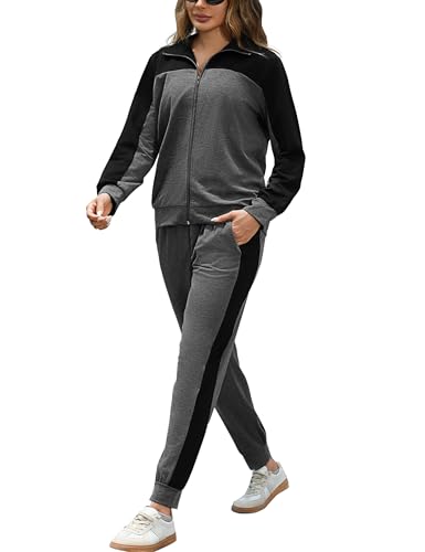 Jezonga Jogginganzug Damen Trainingsanzug Lang Damen Sportanzug Set Zweiteiler Reißverschluss Langarm Hausanzug Freizeitanzug von Jezonga