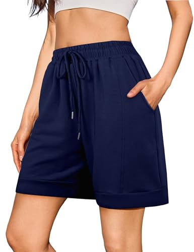 Jezonga Kurze Hose Damen Sport Shorts Sporthose Damen Kurz mit Taschen Elastischer Bund Sommer Jogginghose Fitness Running Gym Kurze Hose Gym Dunkelblau S von Jezonga