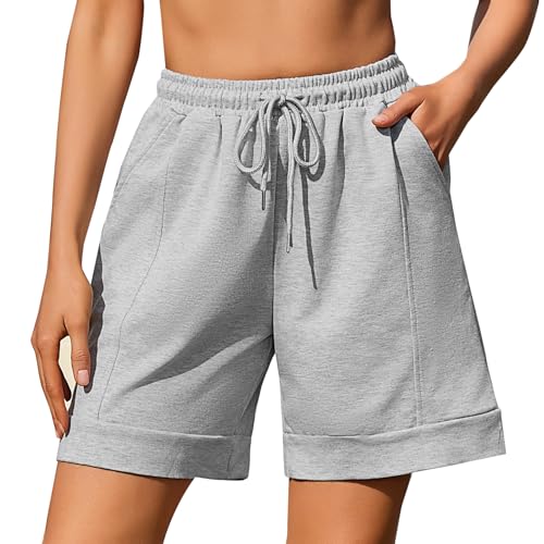 Jezonga Kurze Hose Damen Sport Shorts Sporthose Damen Kurz mit Taschen Elastischer Bund Sommer Jogginghose Fitness Running Gym Kurze Hose Gym Grau L von Jezonga