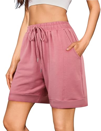 Jezonga Kurze Hose Damen Sport Shorts Sporthose Damen Kurz mit Taschen Elastischer Bund Sommer Jogginghose Fitness Running Gym Kurze Hose Gym Rosa S von Jezonga