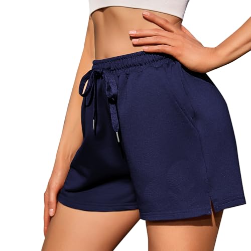 Jezonga Kurze Sporthose Damen Locker Sport Shorts High Waist Sommer Shorts Kurze Sport Hosen Trainingshose Laufhose Jogginghose Dunkelblau XL von Jezonga