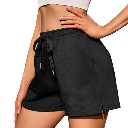 Jezonga Shorts Damen High Waist Sport Shorts Causal Kurze Hose Sommer Kurze Schwarze Sporthosen mit Taschen Gummizug Running Freizeit Sweat Shorts S von Jezonga