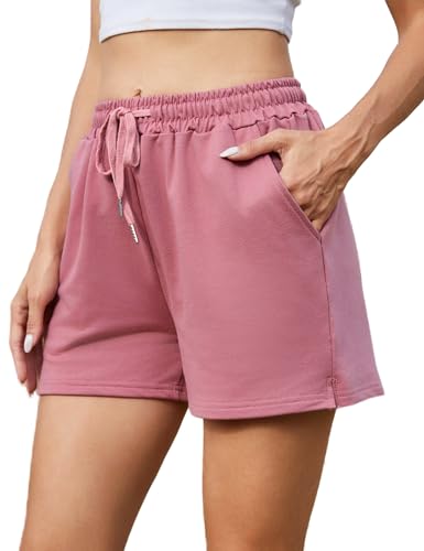 Jezonga Shorts Damen Sommer Sport Shorts Hotpants Pinke Sporthose Kurz High Waist Lässige Kurze Hose mit Taschen Running Freizeit Shorts XXL von Jezonga