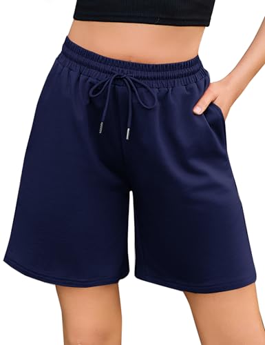 Jezonga Shorts Damen Sporthose Kurz Sport Shorts Jogginghose Sommer mit Taschen Sportshorts Hohe Taille Trainingshose Kurze Short High Waist Elastischer Bund zum Fitness Running Gym Dunkelblau M von Jezonga
