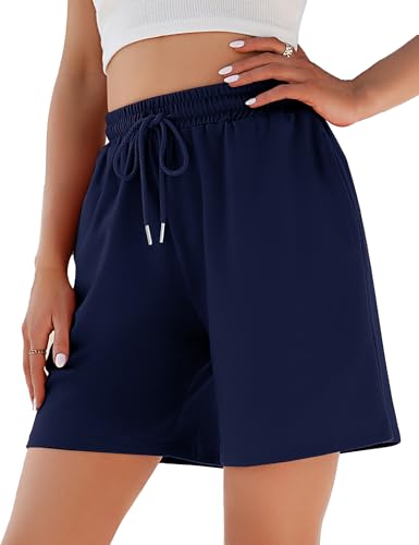 Jezonga Shorts Damen Sporthose Kurz Sport Shorts Jogginghose Sommer mit Taschen Sportshorts Hohe Taille Trainingshose Kurze Short High Waist Elastischer Bund zum Fitness Running Gym Dunkelblau M von Jezonga
