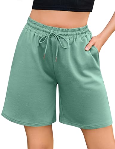 Jezonga Shorts Damen Sporthose Kurz Sport Shorts Jogginghose Sommer mit Taschen Sportshorts Hohe Taille Trainingshose Kurze Short High Waist Elastischer Bund zum Fitness Running Gym Grün XXL von Jezonga