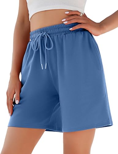 Jezonga Shorts Damen Sporthose Kurz Sport Shorts Jogginghose Sommer mit Taschen Sportshorts Hohe Taille Trainingshose Kurze Short High Waist Elastischer Bund zum Fitness Running Gym Himmelblau S von Jezonga