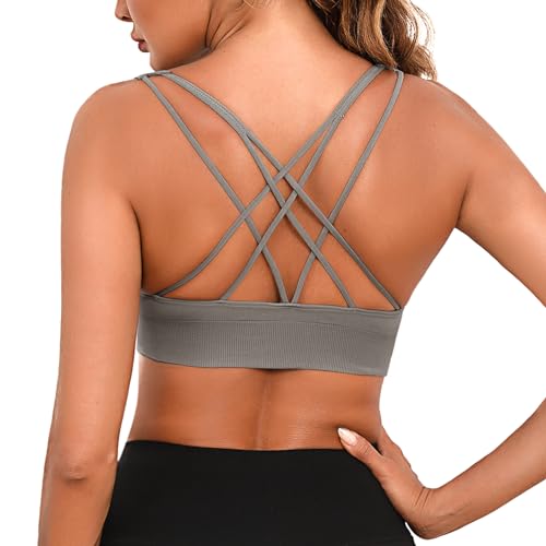 Aseniza Jezonga Sport BH Damen Bustier Gepolstert Crossback Push up Fitness Sport Bra Ohne Bügel für Joggen Gym Yoga Spaghettiträger Top mit Abnehmbaren Cups Grau,XXL von Aseniza