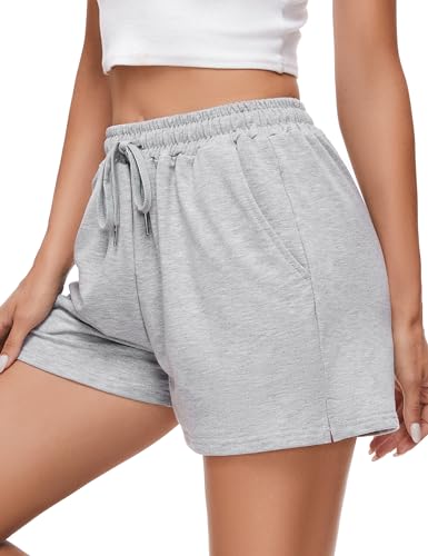 Jezonga Sporthose Damen Kurz Sport Shorts High Waist Sommer Hotpants Lockere Kurze Sport Hosen mit Taschen Trainingshose Laufhose Jogginghose Frauen Grau M von Jezonga