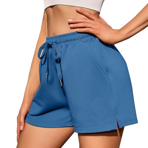 Jezonga Sporthose Damen Kurz Sport Shorts High Waist Sommer Sportshorts Lockere Kurze Sport Hosen mit Taschen Trainingshose Laufhose Jogginghose Frauen Blau S von Jezonga