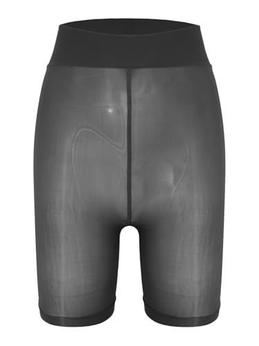 Jhaoyu Damen Glossy Shorts Transparent Kurze Hose Leggings Skinny Stretch Öl Glänzend Hot Pants Unterhose Dessous Reizwäsche Shorts Schwarz B Einheitsgröße von Jhaoyu
