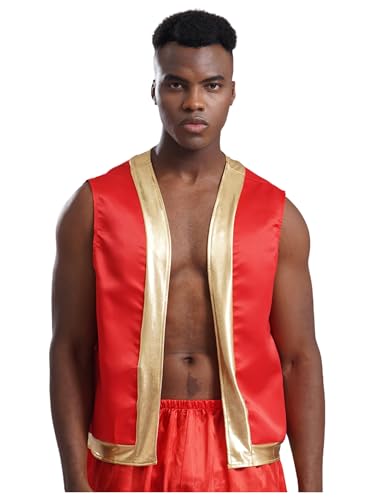 Jhaoyu Herren Arabischer Prinz Kostüm Festliche Weste Ärmellos Anzugweste Viktorianisch Jacke Vorne Offene Halloween Karneval Fasching Party Outfits Rot XL von Jhaoyu