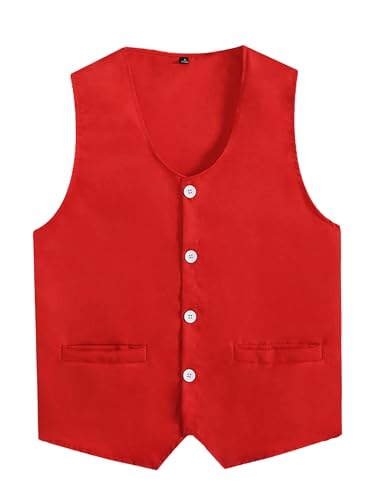 Jhaoyu Kinder Jungen Mädchen Anzug Westen Button Ärmellos Festlich Smoking Weste Freiwilligenaktivität UniformGeburtstag Karneval Fasching Kleidung Rot 158-164 von Jhaoyu