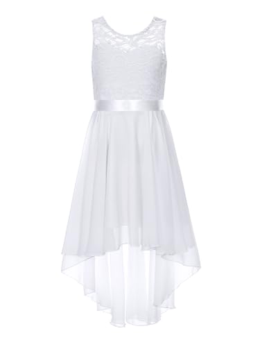 Jhaoyu Kinder Mädchen Prinzessin Tüllkleid Spitzenkleid A-Linie Kommunionkleider Brautjungfern Geburtstag Party Kleider Blumenmädchenkleider White 152-164 von Jhaoyu