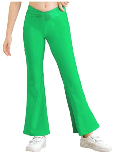 Jhaoyu Kinder Mädchen Schlag Freizeithose High Waist Schlaghosen Retro Slim Fit Stretch Lange Hose mit Dehnbund Baggy Pants Streetwear Grün 134-140 von Jhaoyu