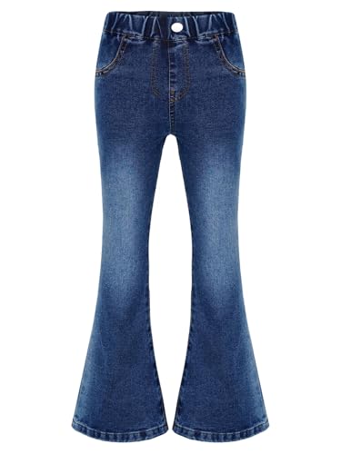 Jhaoyu Kinder Mädchen Schlag Jeanshose High Waist Schlaghosen Jeans Retro Slim Fit Stretch Lange Hose mit Dehnbund Baggy Pants Streetwear Blau 134-140 von Jhaoyu
