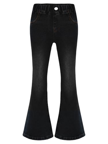 Jhaoyu Kinder Mädchen Schlag Jeanshose High Waist Schlaghosen Jeans Retro Slim Fit Stretch Lange Hose mit Dehnbund Baggy Pants Streetwear Schwarz 158-164 von Jhaoyu
