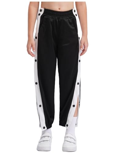 Jhaoyu Kinder Trainingshose mit seitlicher Knopfleiste Button Up Jogginghose Jungen Jogger Sporthose Atmungsaktiv Freizeithose Basketball Hosen Schwarz 158-164 von Jhaoyu