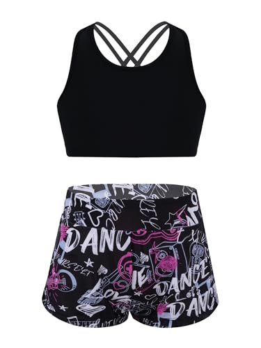 Jhaoyu Mädchen Badeanzug 2 Stück Tankini ärmellos Rückenfrei Schwimmtop und Hawaii Print Kurz Shorts Bademode Badebekleidung 3-16 Jahre Schwarze Rose 170-176 von Jhaoyu