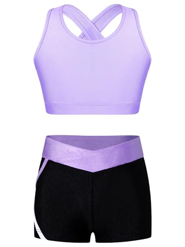 Jhaoyu Mädchen Trainingsanzug Kinder 2 Stück Sportbekleidung Set Sport BH Bustier + shorts Sommer Street Outfits Tanzen Gymnastik Yoga Kleidung Lavendel 158-164/13-14 Jahre von Jhaoyu