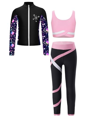 Jhaoyu Spor Set Mädchen Trainingsanzug 3tlg Jogginganzug Sport BH Und Leggings Set Mit Sweatjacke Kinder Gym Fitness Laufen Yoga Workout Outfit Rosa 134-140 von Jhaoyu
