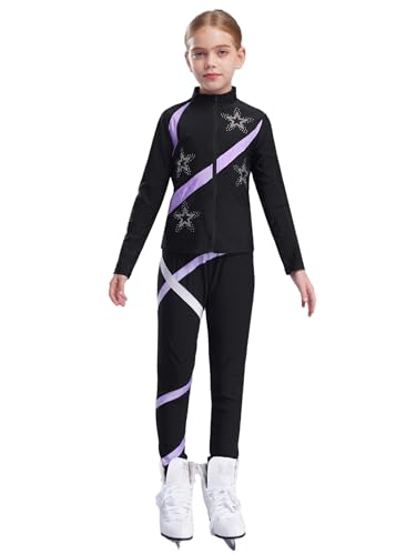 Jhaoyu Sportkleidung Mädchen Trainingsanzug Zweiteiler Jogginganzug Sport Sweatjacke Und Leggings Set Gym Fitness Laufen Yoga Workout Outfit Helles Lila 134-140 von Jhaoyu