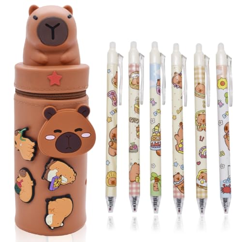 JhavexToy Federmäppchen aus Weichem Silikon, 2 in 1 Silikon-Federmäppchen, Weiche Silikontasche mit 6 Gelschreiber, Reißverschluss, DIY Stifteköcher, Schule Geschenke für Mädchen Junge Teenager von JhavexToy