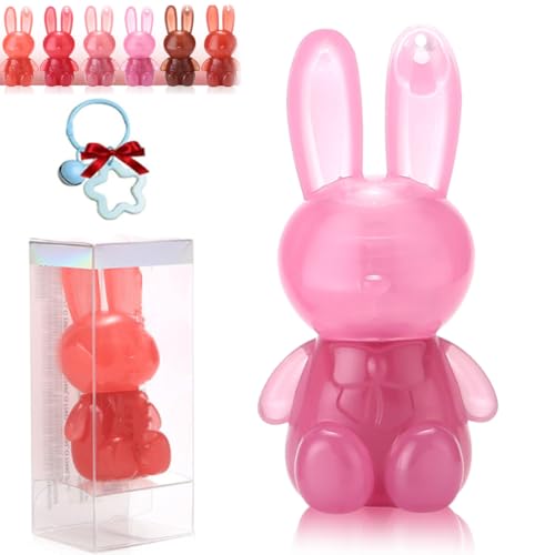 6 Colours Bunny Lipgloss, Rabbit Moisturising Lip Gloss, 2-in-1 Cute Rabbit Keychain Lipstick, Liquid Velvet Matte Lippenstift Set, Waterproof, Long-Lasting Gloss Plump Lip Glaze (04, 2.5g) von Jhbsou