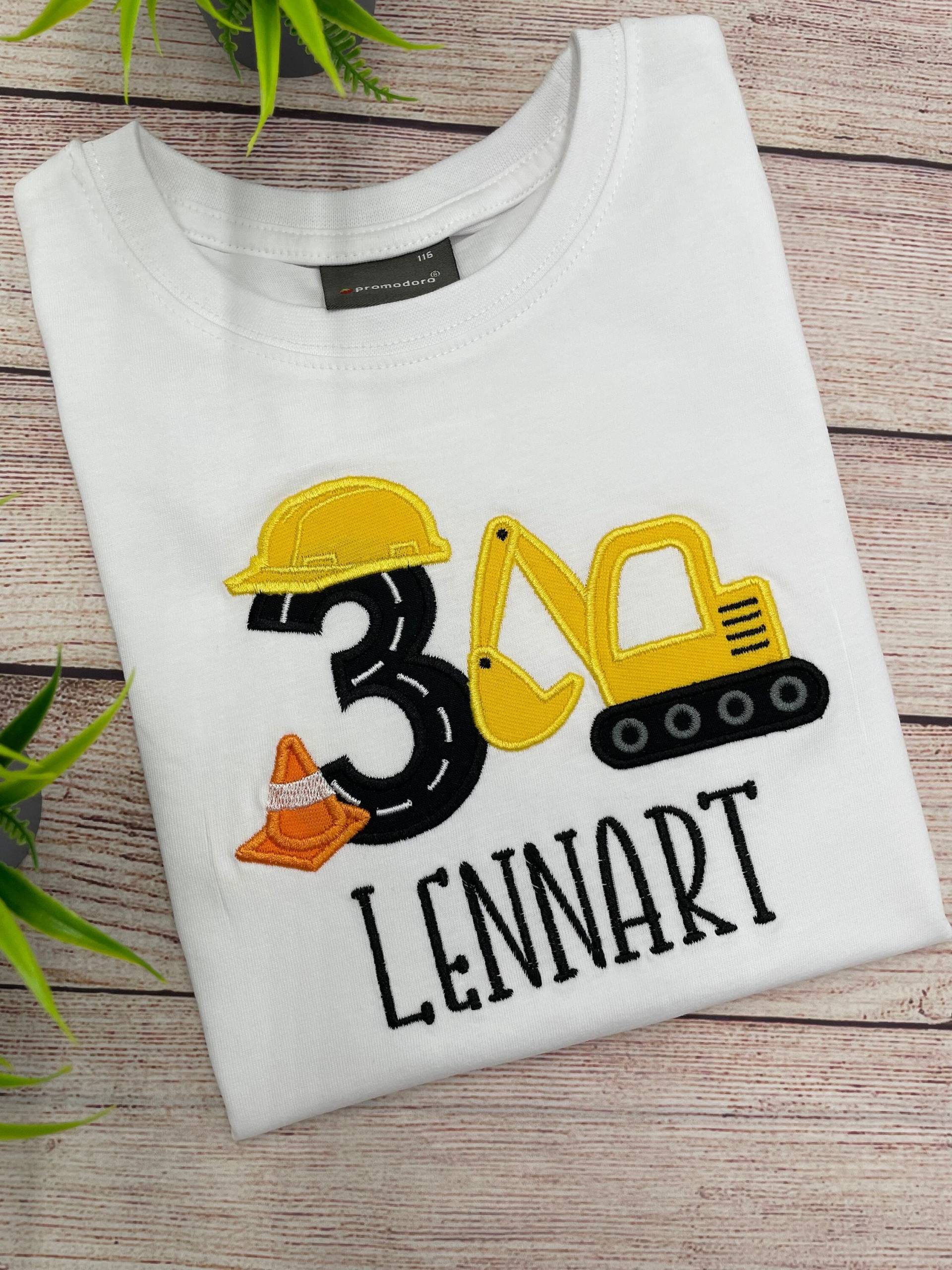 Bagger Geburtstagsshirt, Motiv Besticktes T-Shirt Mit Name Und Zahl, Bau Partyshirt, Jungen Geburtstag 2 3 4 5 6 von JhenCustomDesigns