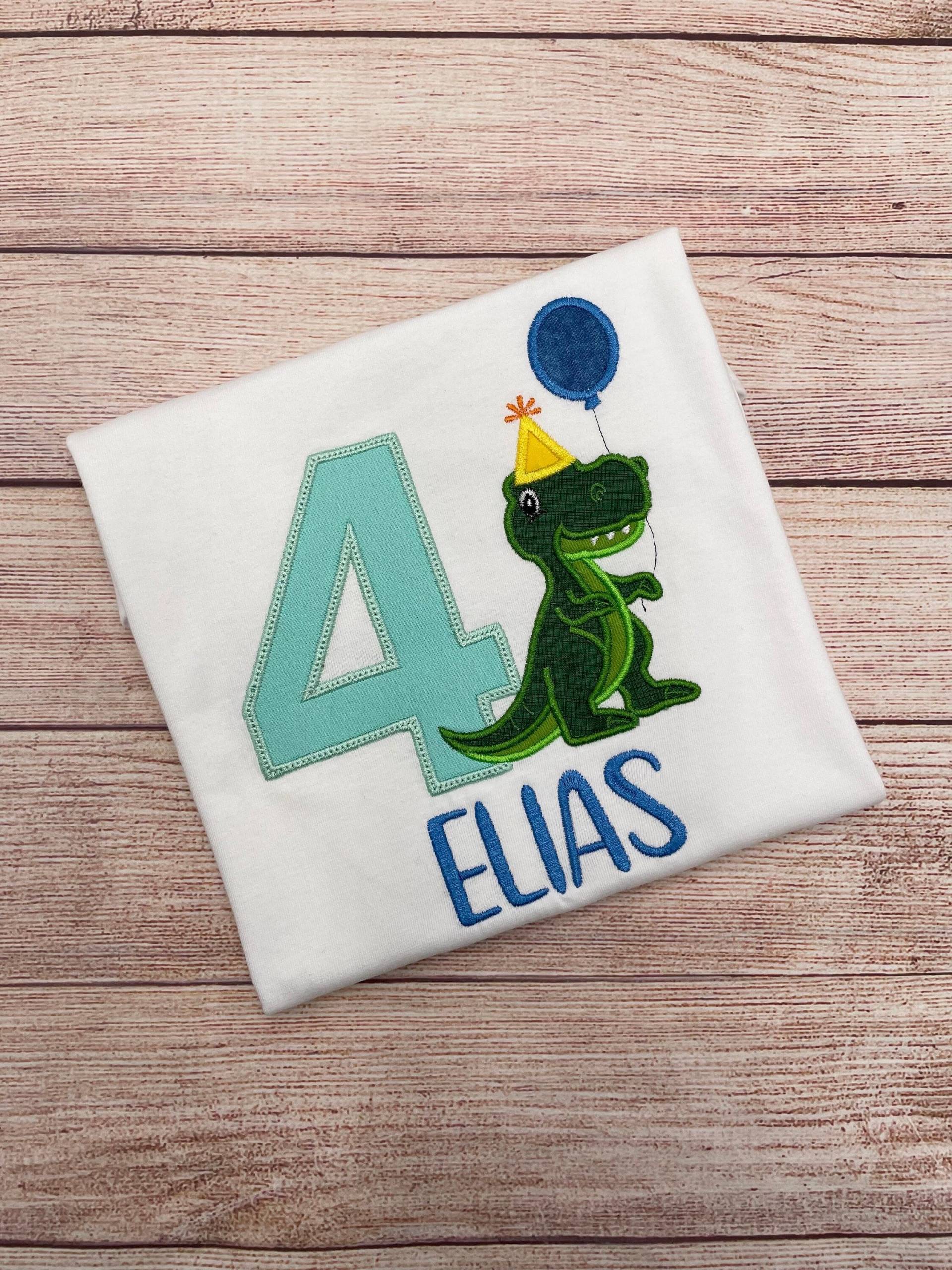 Dinosaurier Shirt Geburtstag Personalisiert Mit Name Und Zahl - Geburtstags Dino T-Rex, Besticktes Kinder Shirt, Geburtstagsgeschenk von JhenCustomDesigns