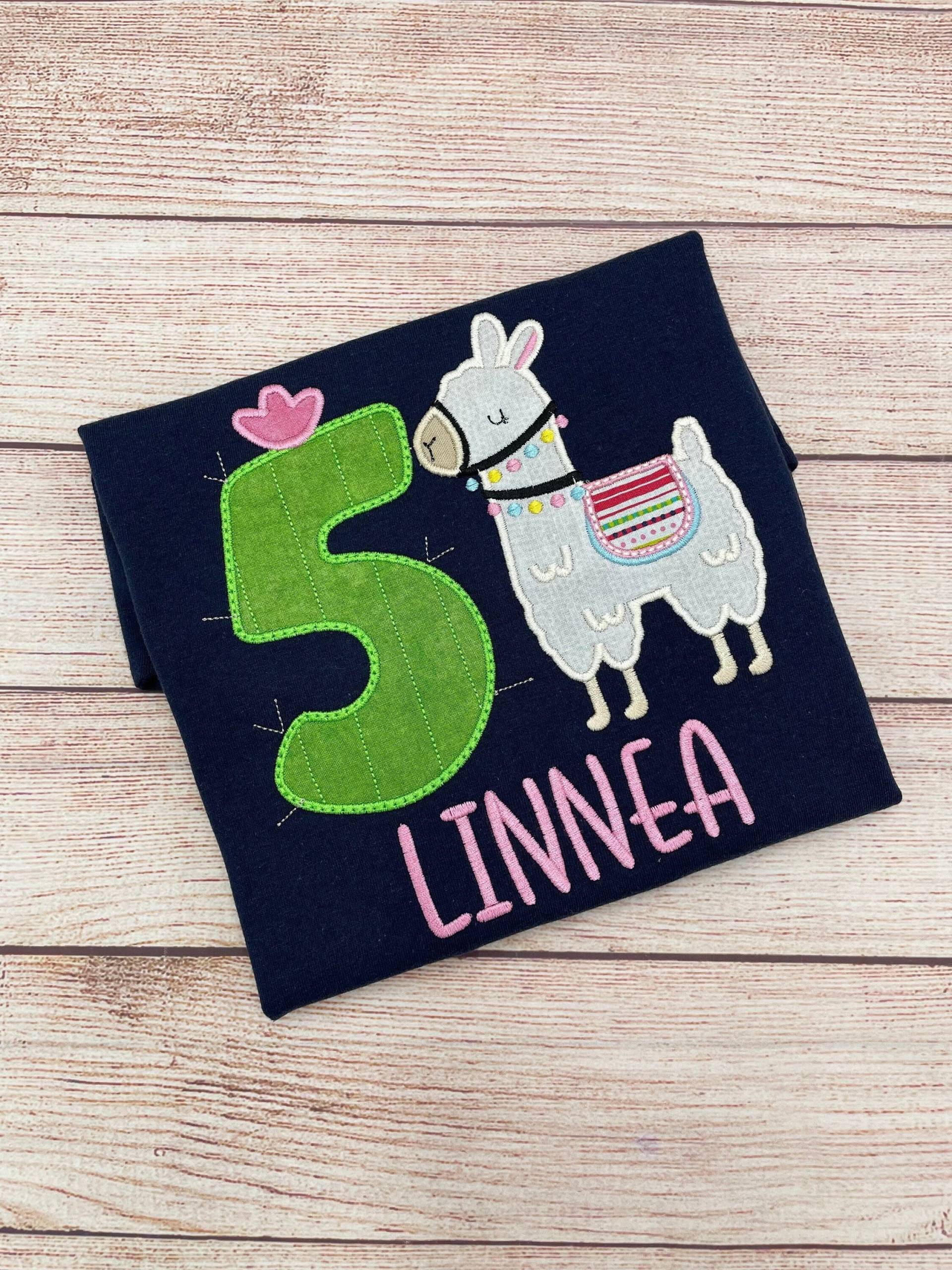 Lama Geburtstags-Shirt Für Mädchen, Gesticktes Lama-Shirt, Kaktus-Zahl, 1 2 3 4 5 6 7 8 9 Geburtstags-Party Mädchen von JhenCustomDesigns