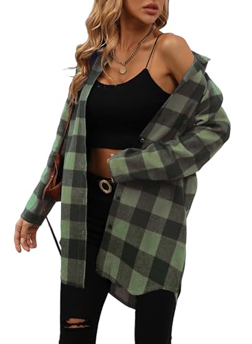 Damen Langarm Button Down Hemd V Ausschnitt Karohemd Lässige Flanell Karierte Bluse Knopfleiste Oversize Shirt von Jhsnjnr