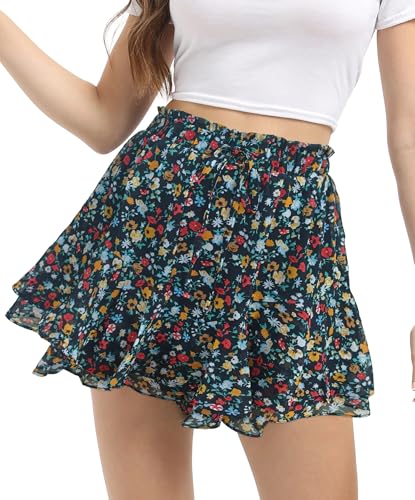 Damen Rüschen Kurze Freizeit Röcke Boho Sommer Mode Fließenden Schmetterling Mini Skirt Hohe Taille Blumen Shorts von Jhsnjnr
