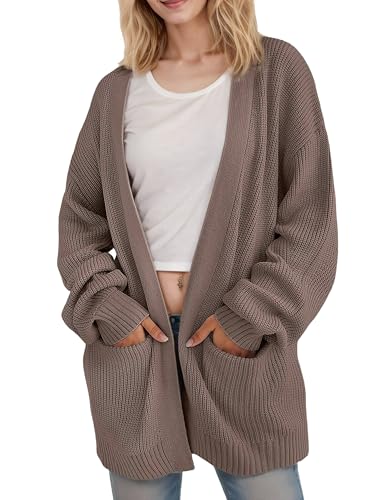 Jhsnjnr Cardigan Damen Lang Vorne Offen Lantern Sleeves Strickmantel V Ausschnitt Oversize Grobstrick Strickjacken von Jhsnjnr