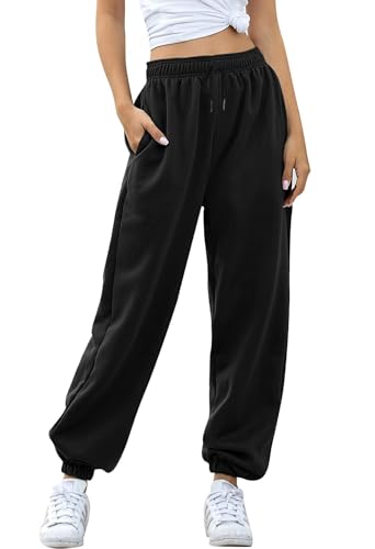 Jhsnjnr Damen Baggy Jogginghose Lange Basic Trainingshose High Waist Sweathose Einfarbig Sporthose Sweatpants mit Taschen von Jhsnjnr