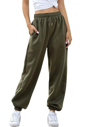Jhsnjnr Damen Bequeme Jogginghose Lang Freizeit Sporthosen mit Taschen Gummizug Trainingshose Baumwolle Baggy Sweatpants von Jhsnjnr