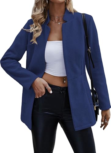 Jhsnjnr Damen Blazer Langarm Stehkragen Jacke Anzug Offen Vorne Mantel mit Taschen Elegant Business Longblazer von Jhsnjnr