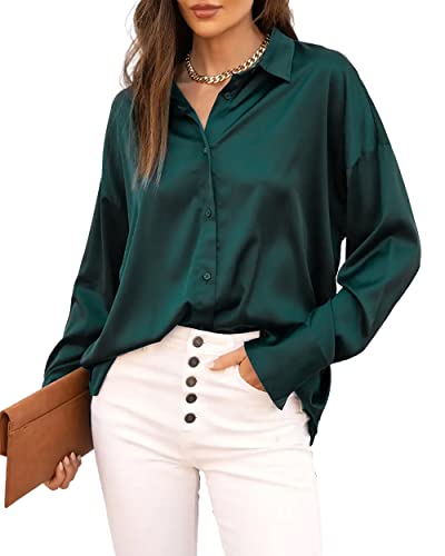 Jhsnjnr Damen Button Down Shirt Langarm Tops Casual Lose Büro Seide Satin Blusen, grün, L Jhsnjnr Damen Button Down Shirt Langarm Tops Casual Lose Büro Seide Satin Blusen, grün, L von Jhsnjnr