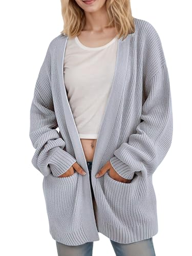 Jhsnjnr Damen Cardigan Herbstmode Grobmaschig Langarm Strickmantel Open Front Lässige Oversize Pullover Strickjacke von Jhsnjnr