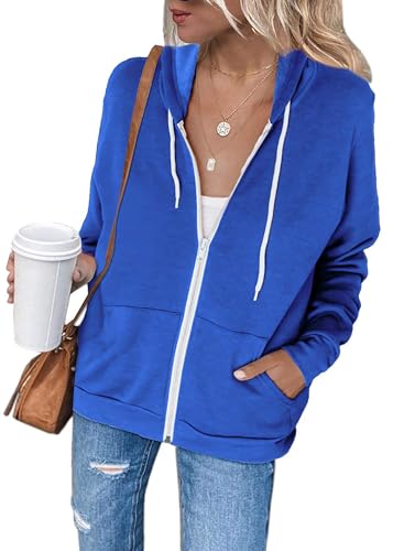 Jhsnjnr Damen Casual Hoodie mit Reißverschluss Einfarbig Fleece Sportjacke Sweatjacke Longsleeve Kapuzenpullover Sweatshirt von Jhsnjnr