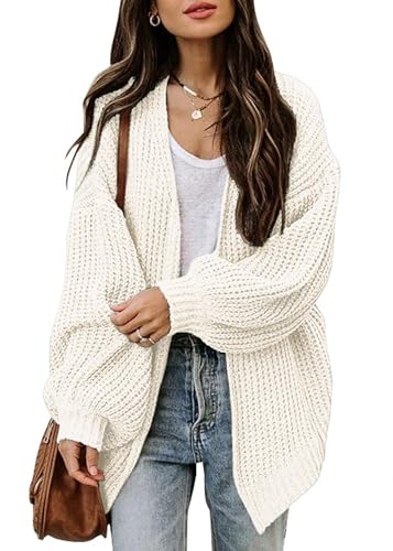 Jhsnjnr Damen Dicke Strickjacke Sweater mit Taschen Laternenärmel Langarm Grobe Strickmantel Pullover Open Front Cardigan von Jhsnjnr