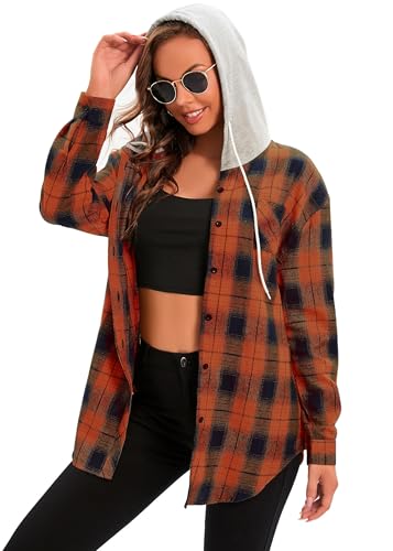 Jhsnjnr Damen Flanellhemd mit Kapuze Langarm Oversize Hoodie Knopfleiste Karobluse Lässige Kariertes Hemd Jhsnjnr Damen Flanellhemd mit Kapuze Langarm Oversize Hoodie Knopfleiste Karobluse Lässige Kariertes Hemd von Jhsnjnr