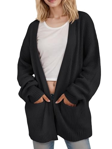 Jhsnjnr Damen Grobstrick Cardigan Casual Oversize Open Front Strickmantel Sweater Laterne Lange Ärmel Strickjacke von Jhsnjnr