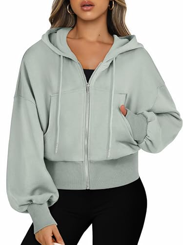 Jhsnjnr Damen Hoodie Sweatshirt Herbst Kurz Jacke mit Reißverschluss Longsleeve Oberteile Sport Cropped Kapuzen Sweatjacke von Jhsnjnr