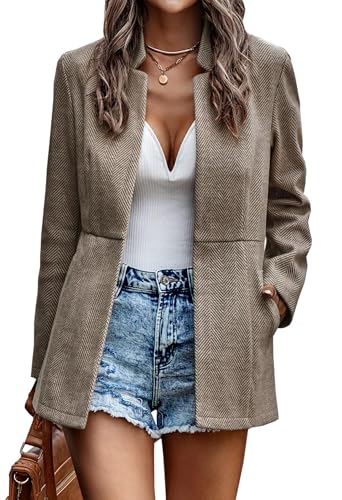 Jhsnjnr Damen Jacken Open Front Casual Business Office Cardigan Blazer Langarm Stehkragen Outwear Mäntel, khaki, M von Jhsnjnr