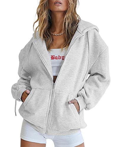 Jhsnjnr Damen Langarm Sweatshirts Casual Kapuzenjacken mit Taschen Oversized Zip Up Hoodies, grau, 42 von Jhsnjnr