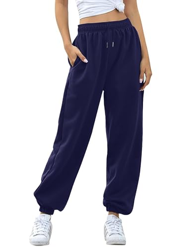 Jhsnjnr Damen Lockere Baumwolle Sweatpants mit Cinch Bottom Einfarbig Baggy Trainingshose Herbst High Waist Jogginghose von Jhsnjnr