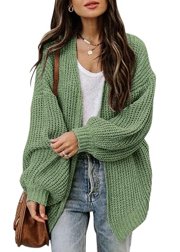 Jhsnjnr Damen Offene Front Strickjacke Sweater Lange Laternenärmel Elegante Übergroße Grobstrick Pullover Cardigan von Jhsnjnr